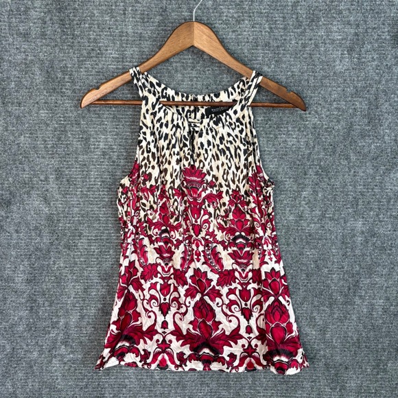 White House Black Market Tops - White House Black Market Silk Sleeveless Top Leopard Floral Print Ref Black Sz 6
